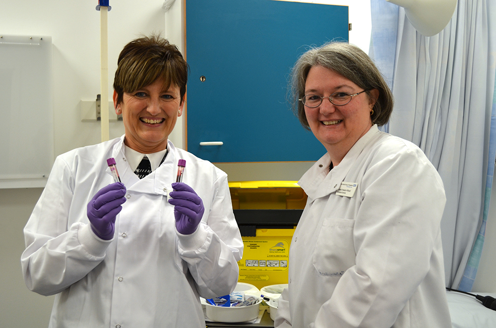 Chief Research Biomedical Scientist Jackie Smith and Research Biomedical Scientist Janet Imeson-Wood celebrate recruiting the Trust’s first patients to the project. 